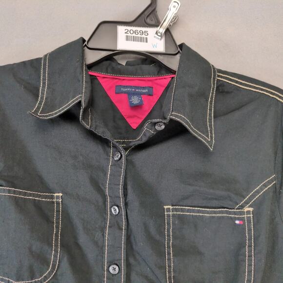 Tommy Hilfiger Black Contrast Stitching Button Up Shirt Women's L Y2K Streetwear - Picture 3 of 10